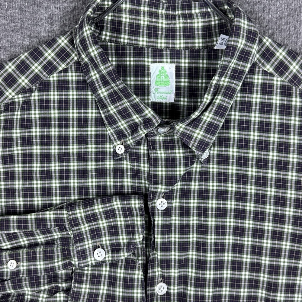 Finamore Napoli Shirt Mens XL Plaid Long Sleeve Button Down‎ Dress Cotton Italy